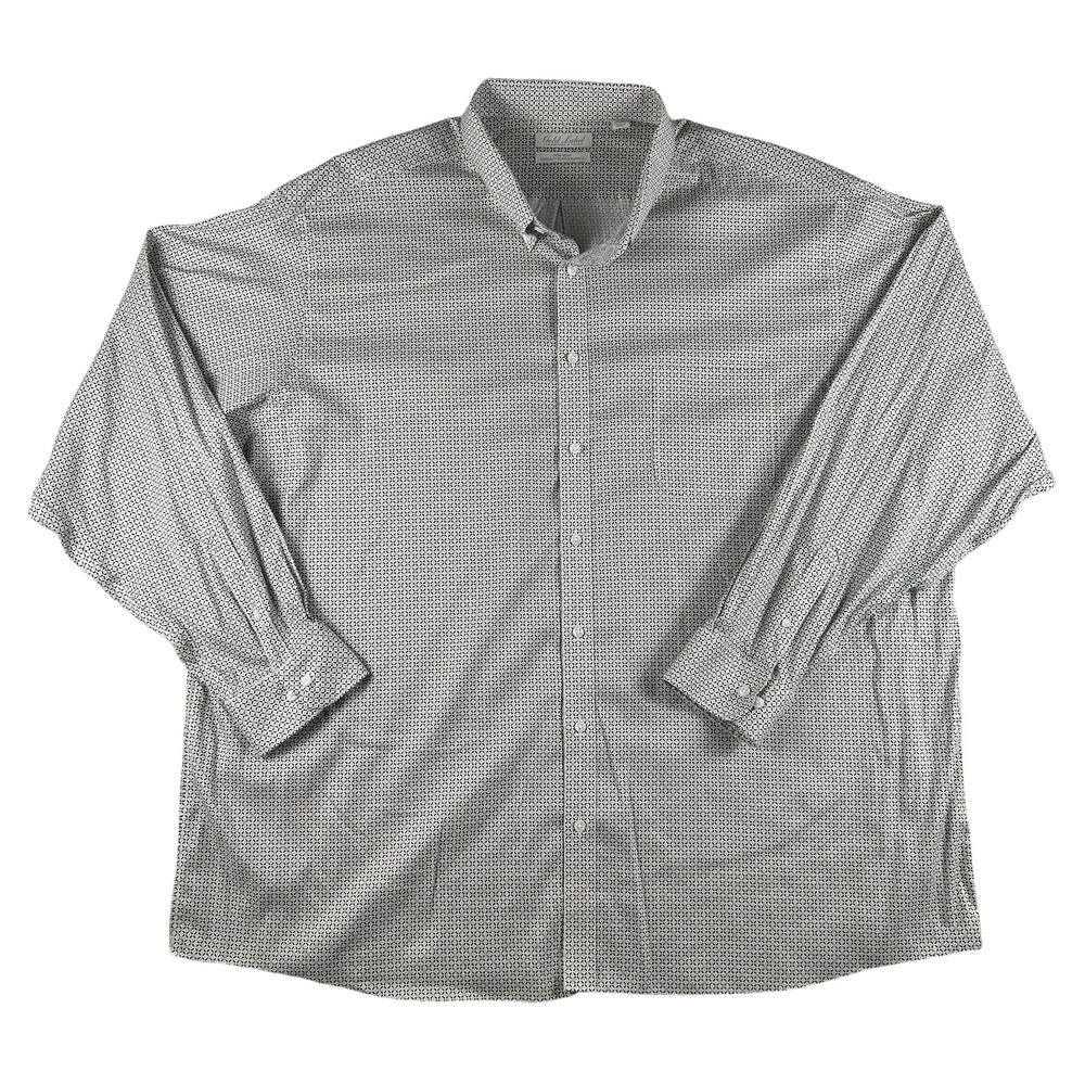 Roundtree & Yorke Dress Shirt Mens 4XLT White Geometric Non Iron Stretch LS